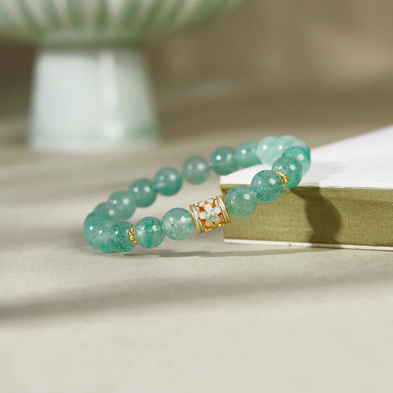 Bracciale Buddha Stones in argento sterling 925 con quarzo fragola verde e fiore calmo - Image 2