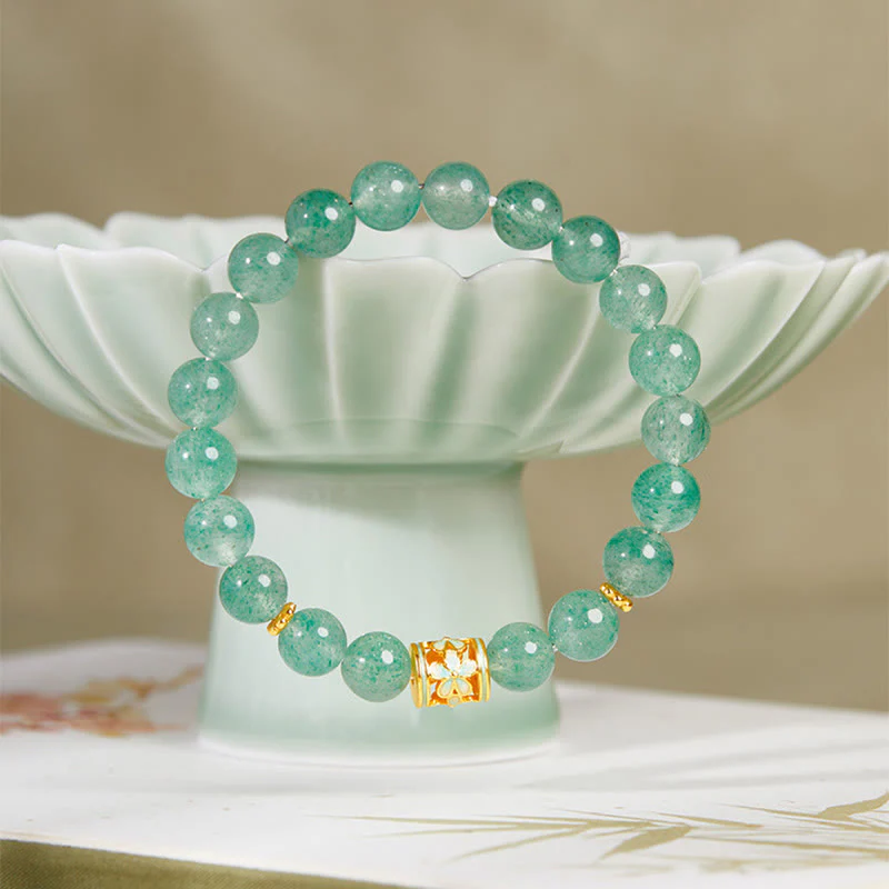 Bracciale Buddha Stones in argento sterling 925 con quarzo fragola verde e fiore calmo - Image 3