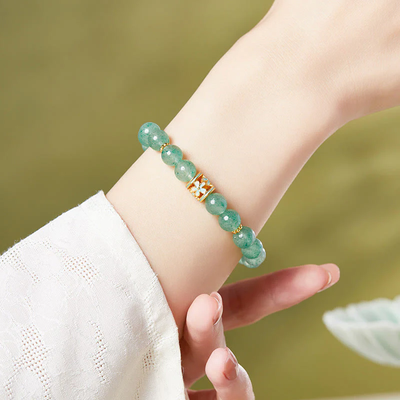 Bracciale Buddha Stones in argento sterling 925 con quarzo fragola verde e fiore calmo - Image 4