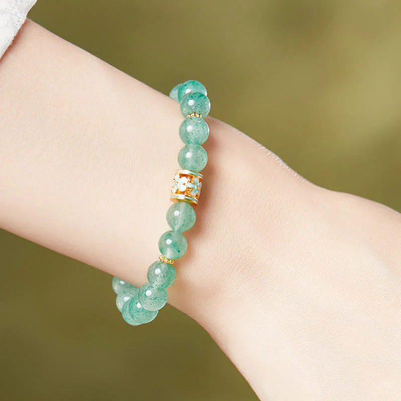 Bracciale Buddha Stones in argento sterling 925 con quarzo fragola verde e fiore calmo - Image 5
