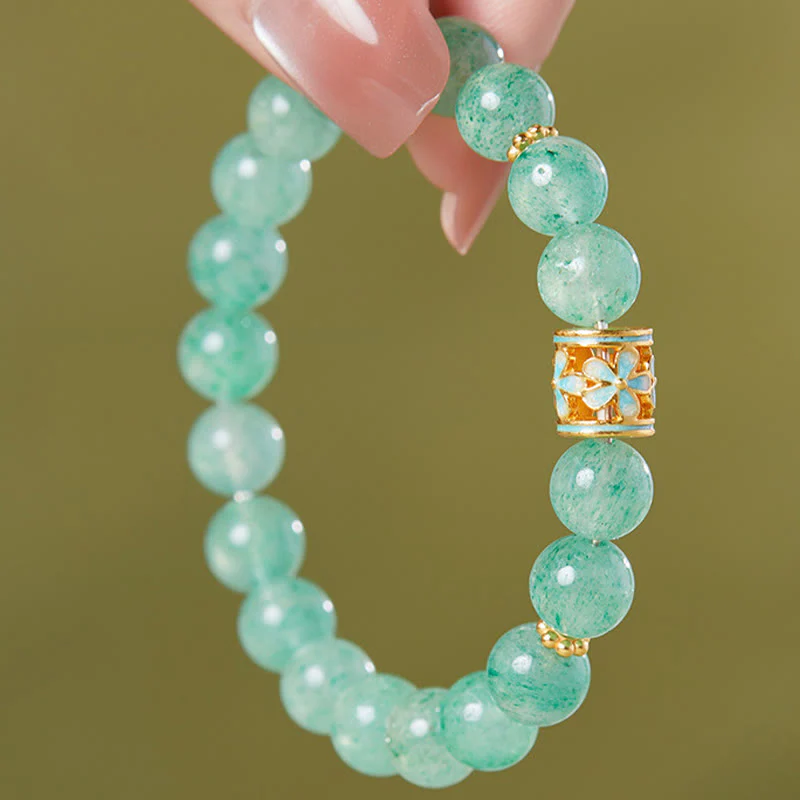 Bracciale Buddha Stones in argento sterling 925 con quarzo fragola verde e fiore calmo - Image 8