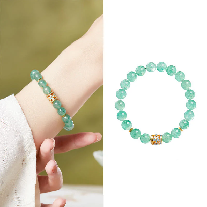 Bracciale Buddha Stones in argento sterling 925 con quarzo fragola verde e fiore calmo - Image 9