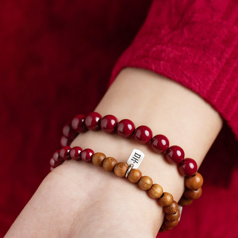 Bracciale Buddha Stones in argento sterling 925, legno di pesca, cinabro, allontana gli spiriti maligni - Image 4