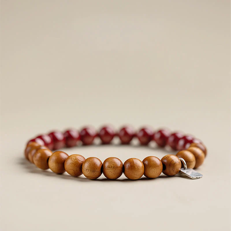 Bracciale Buddha Stones in argento sterling 925, legno di pesca, cinabro, allontana gli spiriti maligni - Image 8