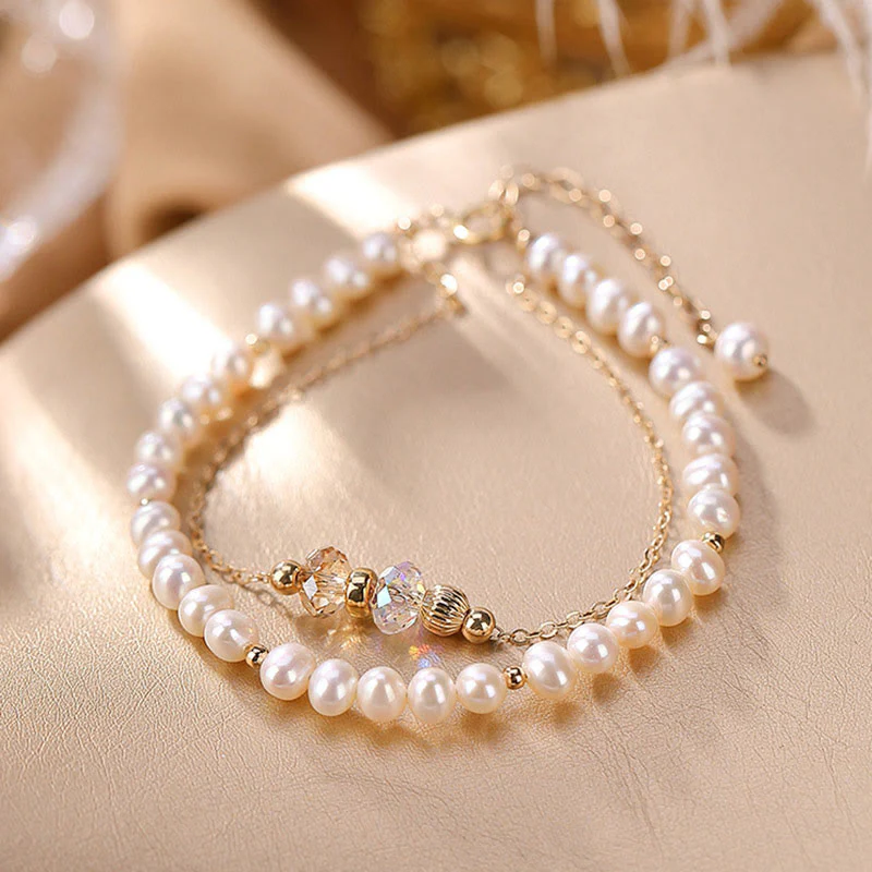 Bracciale Buddha Stones in argento sterling 925 placcato oro 14k con perle naturali e cristalli curativi a doppio strato - Image 2