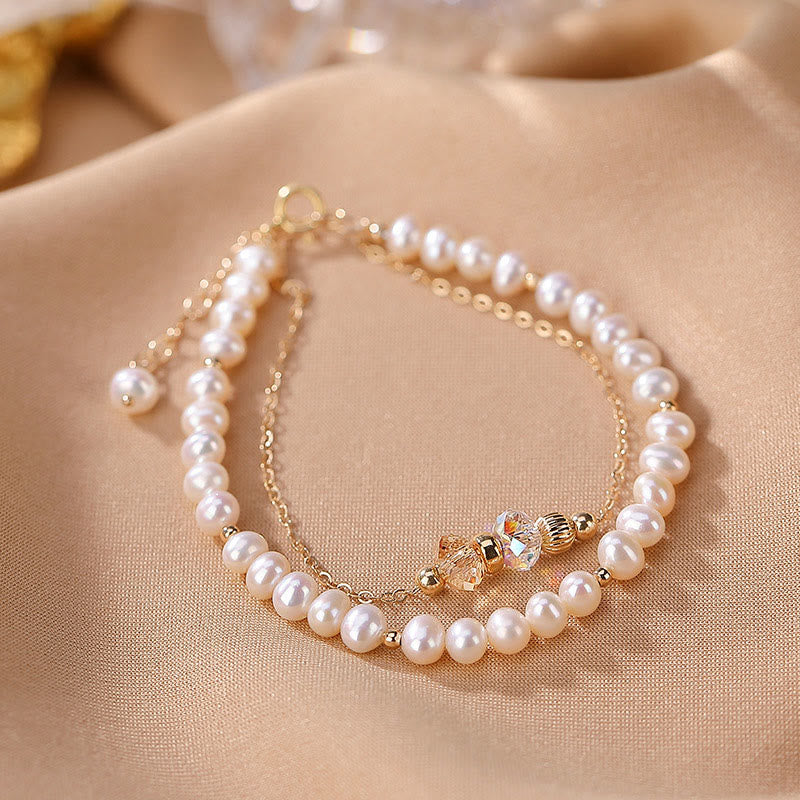 Bracciale Buddha Stones in argento sterling 925 placcato oro 14k con perle naturali e cristalli curativi a doppio strato - Image 3