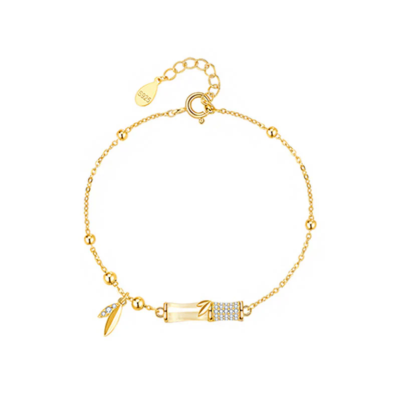 Bracciale Buddha Stones in argento sterling 925 placcato oro 18K con foglia di giada bianca e zircone di bambù - Image 13