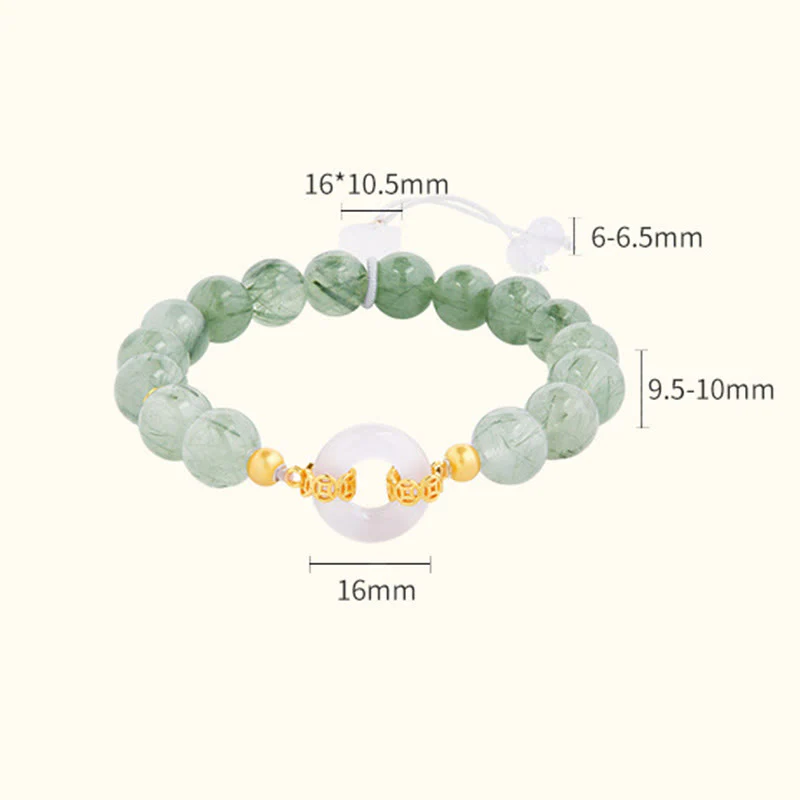 Bracciale Buddha Stones in argento sterling 925, quarzo rutilato verde, calcedonio bianco, fibbia della pace e coraggio - Image 4