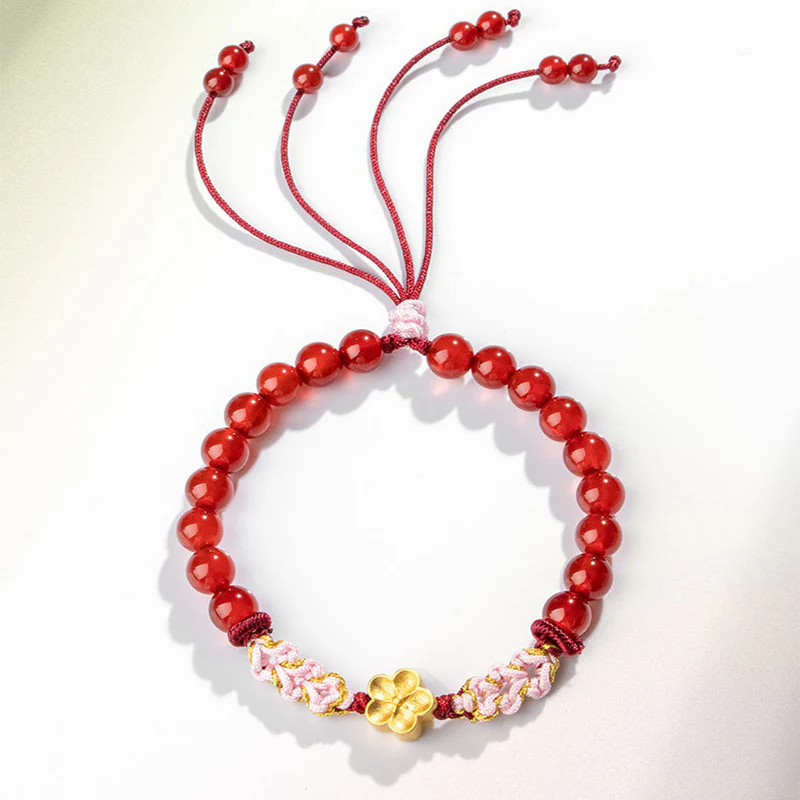 Bracciale Buddha Stones in argento sterling 999 con agata rossa naturale e cristallo rosa e fiori di ciliegio - Image 10