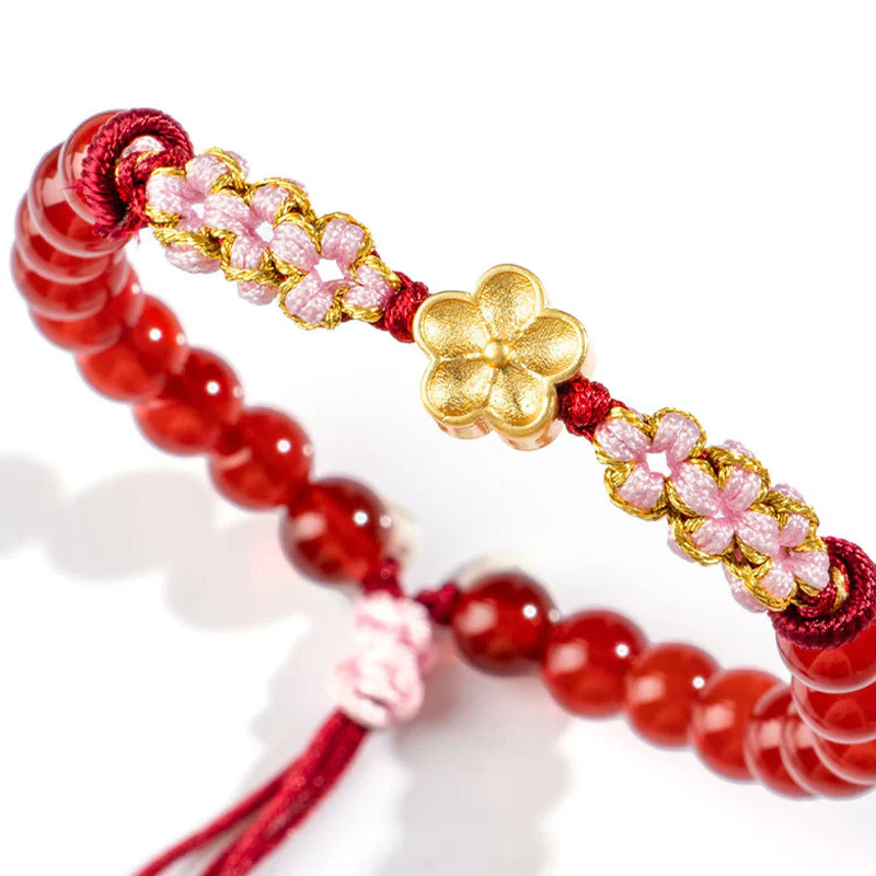 Bracciale Buddha Stones in argento sterling 999 con agata rossa naturale e cristallo rosa e fiori di ciliegio - Image 11