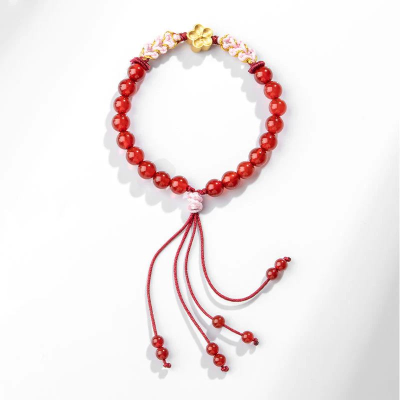 Bracciale Buddha Stones in argento sterling 999 con agata rossa naturale e cristallo rosa e fiori di ciliegio - Image 12