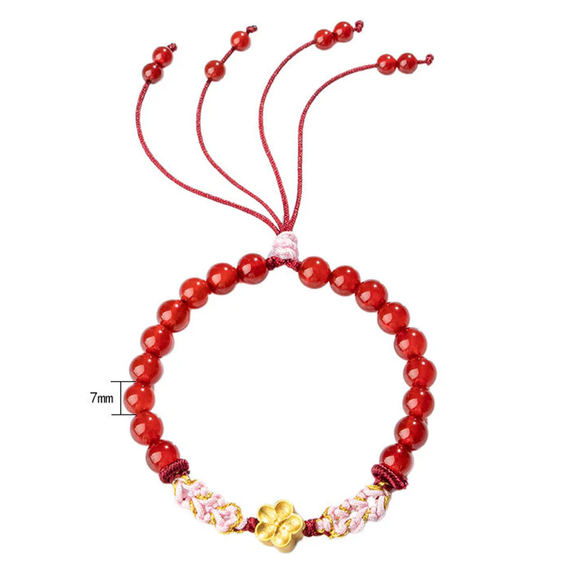 Bracciale Buddha Stones in argento sterling 999 con agata rossa naturale e cristallo rosa e fiori di ciliegio - Image 13