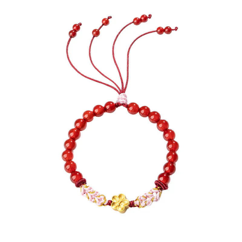 Bracciale Buddha Stones in argento sterling 999 con agata rossa naturale e cristallo rosa e fiori di ciliegio - Image 14