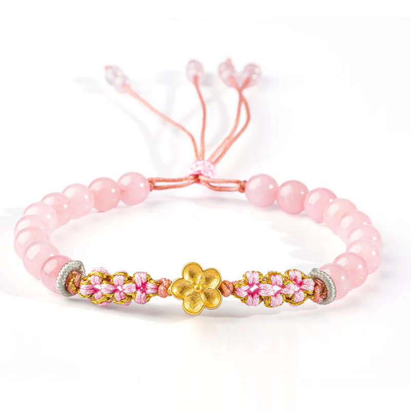 Bracciale Buddha Stones in argento sterling 999 con agata rossa naturale e cristallo rosa e fiori di ciliegio - Image 3