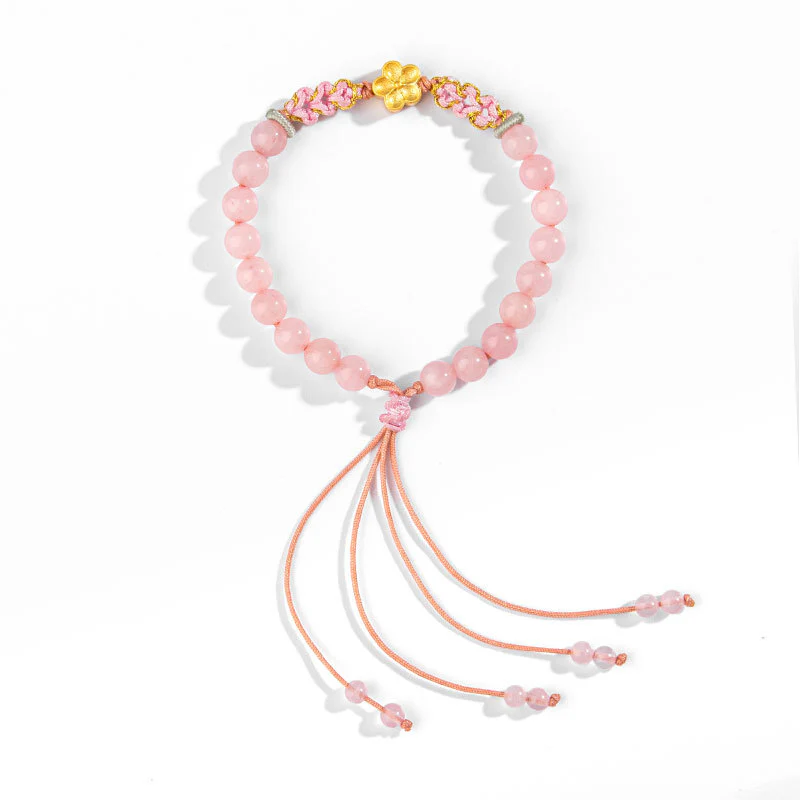 Bracciale Buddha Stones in argento sterling 999 con agata rossa naturale e cristallo rosa e fiori di ciliegio - Image 4