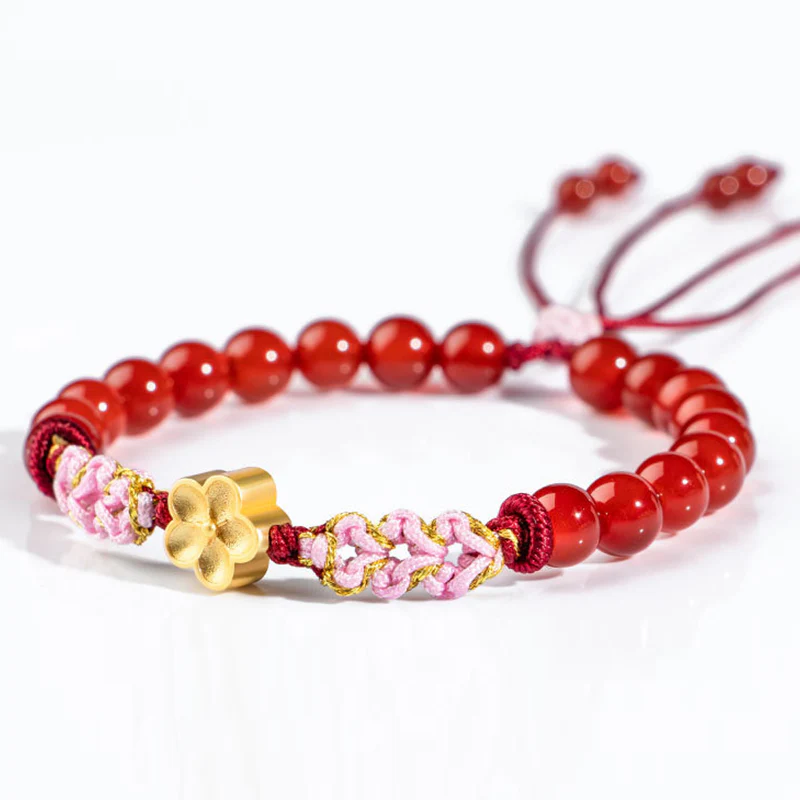 Bracciale Buddha Stones in argento sterling 999 con agata rossa naturale e cristallo rosa e fiori di ciliegio - Image 9