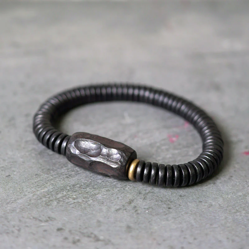 Bracciale Buddha Stones in legno di ebano, rame e ottone con fori per l'equilibrio - Image 12