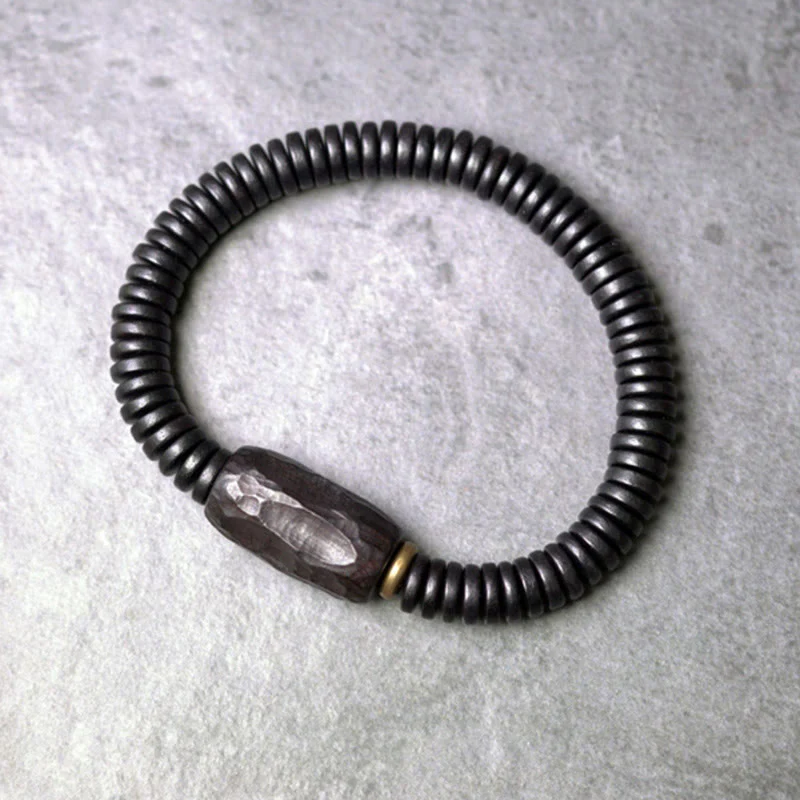 Bracciale Buddha Stones in legno di ebano, rame e ottone con fori per l'equilibrio - Image 16