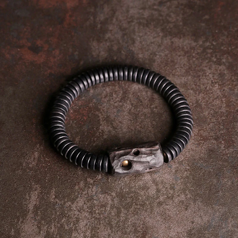 Bracciale Buddha Stones in legno di ebano, rame e ottone con fori per l'equilibrio - Image 2