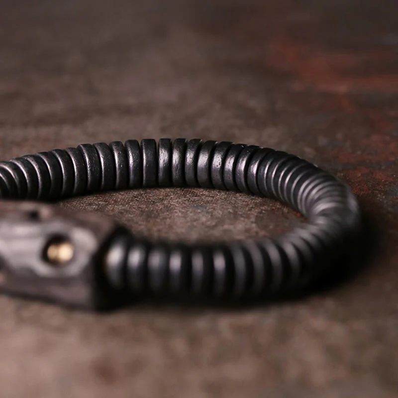 Bracciale Buddha Stones in legno di ebano, rame e ottone con fori per l'equilibrio - Image 4