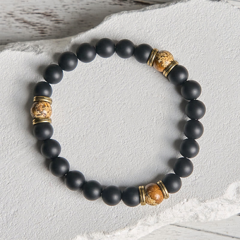 Bracciale Buddha Stones in onice nero satinato naturale con diaspro dipinto - Image 2