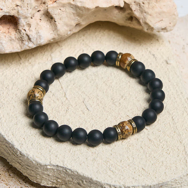 Bracciale Buddha Stones in onice nero satinato naturale con diaspro dipinto - Image 3