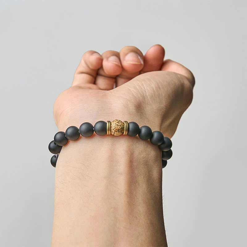 Bracciale Buddha Stones in onice nero satinato naturale con diaspro dipinto - Image 4