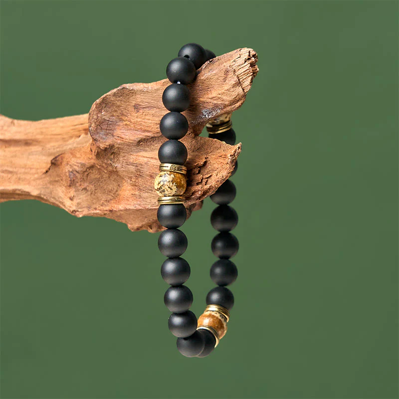 Bracciale Buddha Stones in onice nero satinato naturale con diaspro dipinto - Image 5
