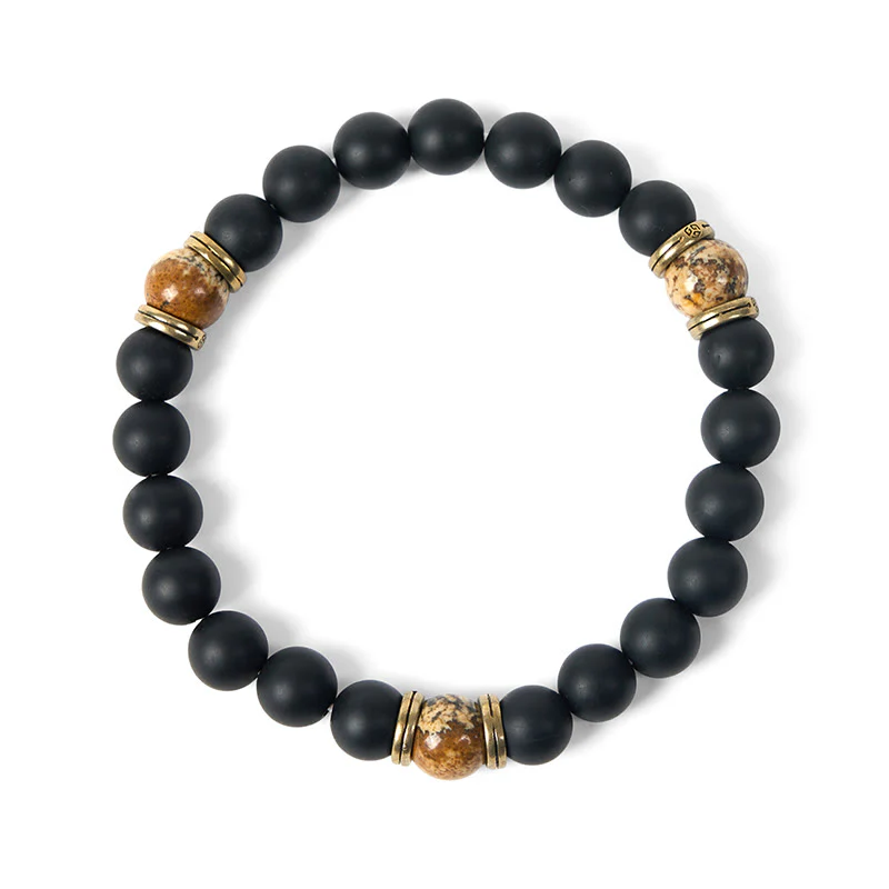 Bracciale Buddha Stones in onice nero satinato naturale con diaspro dipinto - Image 6