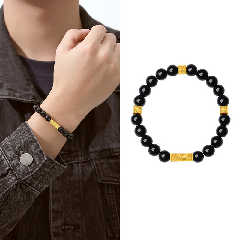 Bracciale Buddha Stones in ossidiana nera, argento sterling 925, carattere Fu, cubo, forza - Image 11