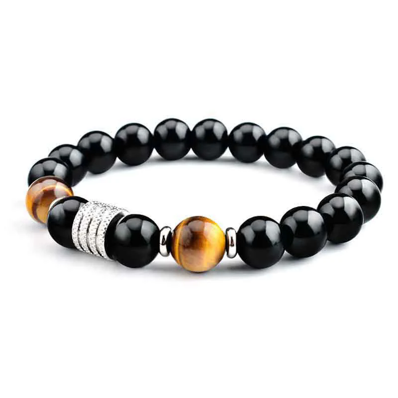 Bracciale Buddha Stones in ossidiana nera naturale con occhio di tigre e forza