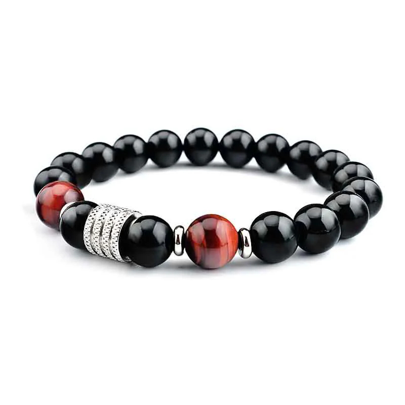 Bracciale Buddha Stones in ossidiana nera naturale con occhio di tigre e forza - Image 10