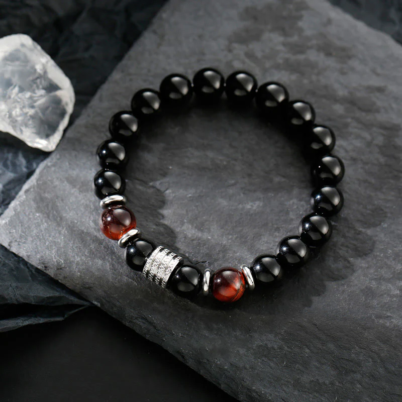 Bracciale Buddha Stones in ossidiana nera naturale con occhio di tigre e forza - Image 11