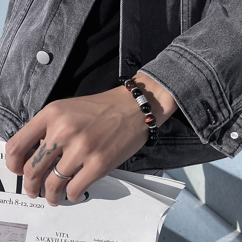 Bracciale Buddha Stones in ossidiana nera naturale con occhio di tigre e forza - Image 13