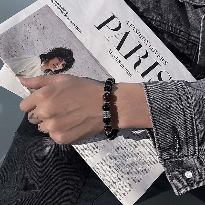 Bracciale Buddha Stones in ossidiana nera naturale con occhio di tigre e forza - Image 17