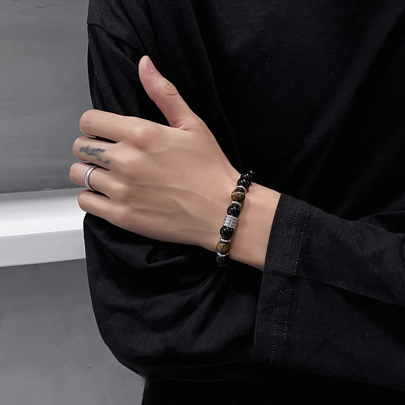 Bracciale Buddha Stones in ossidiana nera naturale con occhio di tigre e forza - Image 6