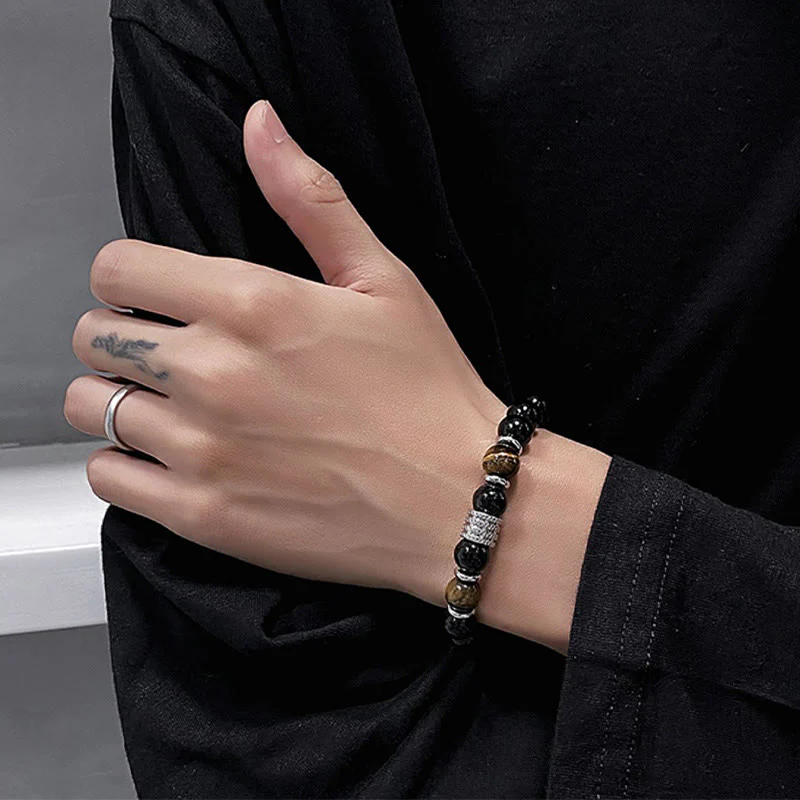 Bracciale Buddha Stones in ossidiana nera naturale con occhio di tigre e forza - Image 8