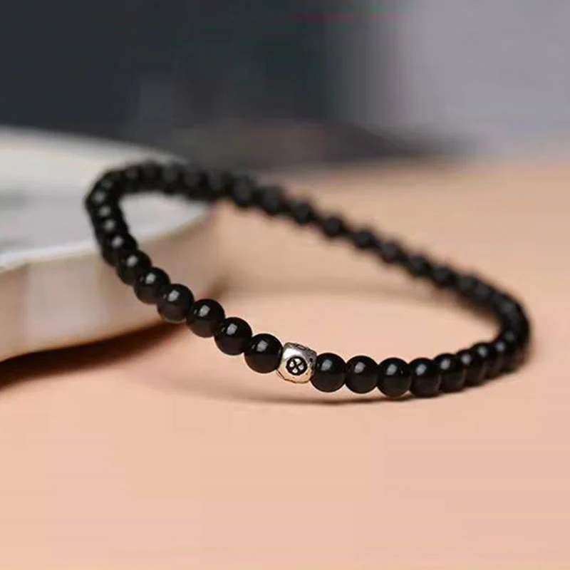 Bracciale Buddha Stones in ossidiana nera naturale e quarzo fumé per la forza di purificazione - Image 4