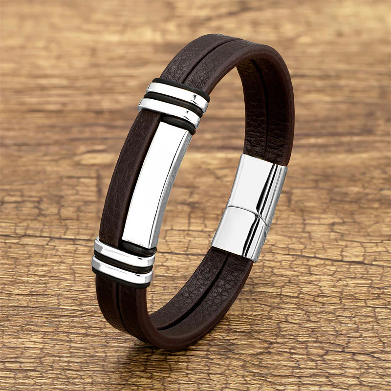 Bracciale Buddha Stones in pelle marrone con fibbia in acciaio al titanio - Image 9