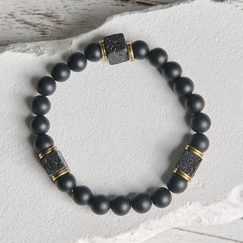 Bracciale Buddha Stones in pietra lavica quadrata, onice nero satinato naturale, fortuna - Image 3