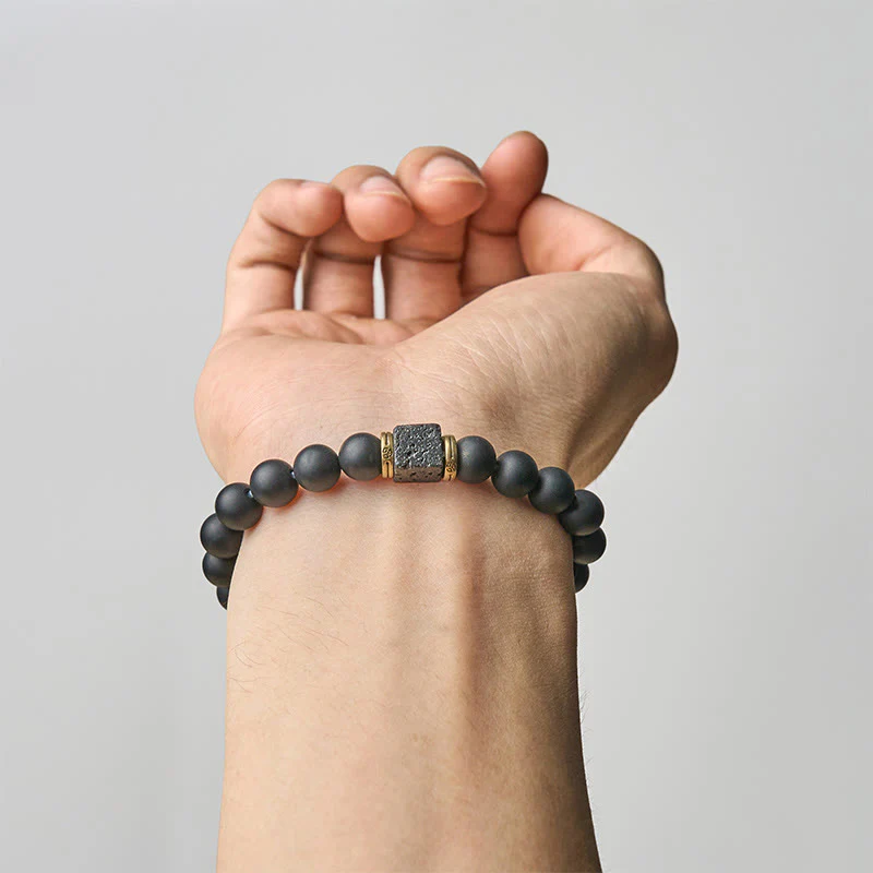 Bracciale Buddha Stones in pietra lavica quadrata, onice nero satinato naturale, fortuna - Image 5