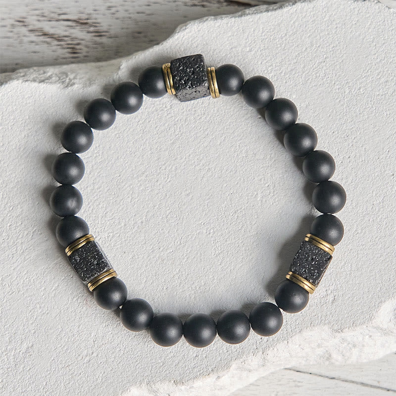 Bracciale Buddha Stones in pietra lavica quadrata, onice nero satinato naturale, fortuna - Image 6