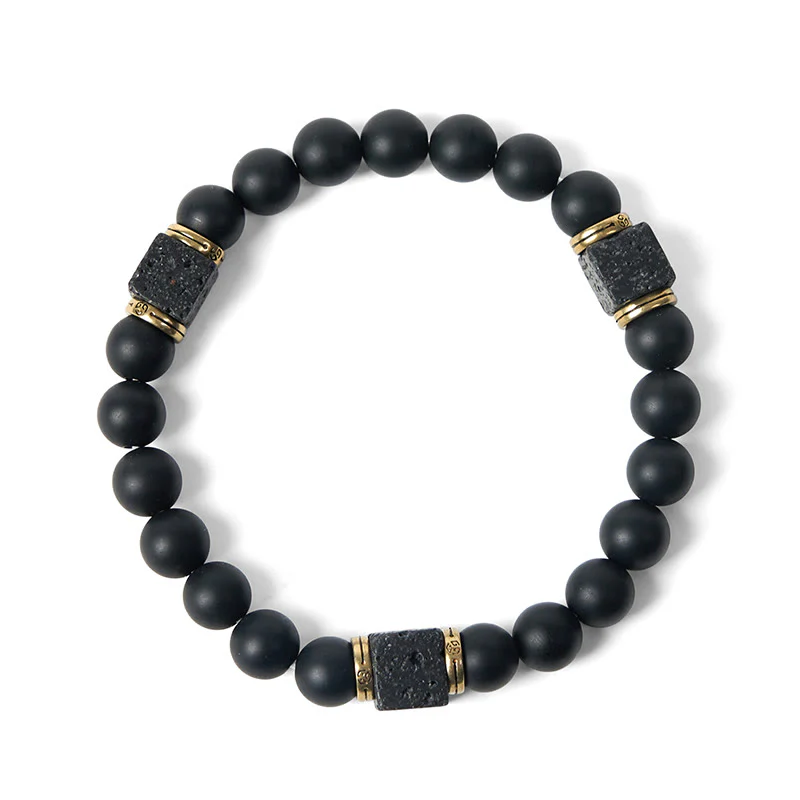 Bracciale Buddha Stones in pietra lavica quadrata, onice nero satinato naturale, fortuna - Image 7