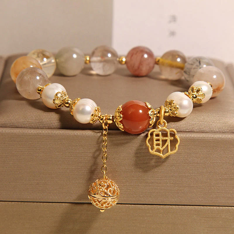 Bracciale Buddha Stones in quarzo rutilato naturale con perle che attraggono fortuna e ricchezza - Image 4