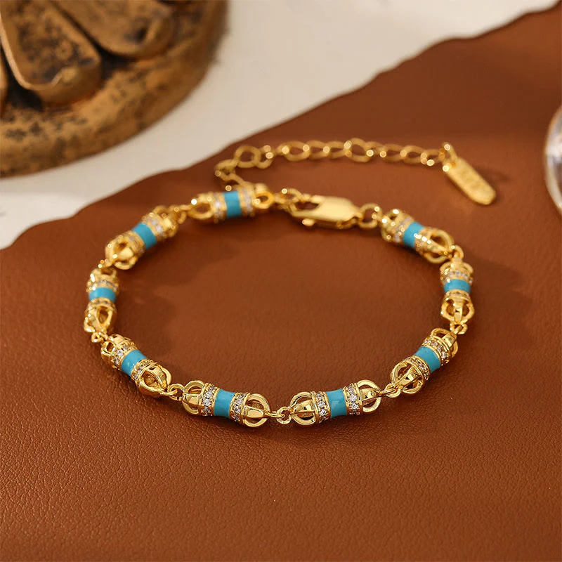 Bracciale Buddha Stones in rame e ottone placcato oro 24k Vajra Wealth Luck