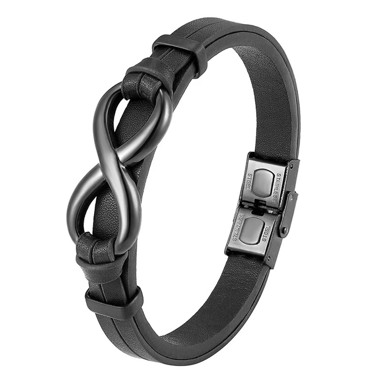 Bracciale Buddha Stones Infinily Design in acciaio al titanio con un solo strato di pelle
