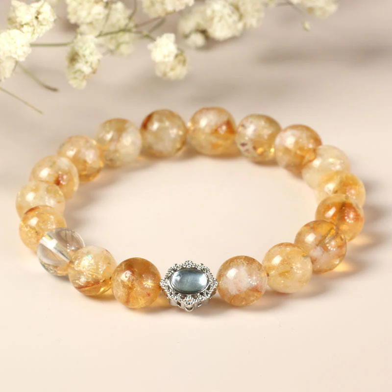 Bracciale Buddha Stones Natural Citrino Rutilato Quarzo Prosperità