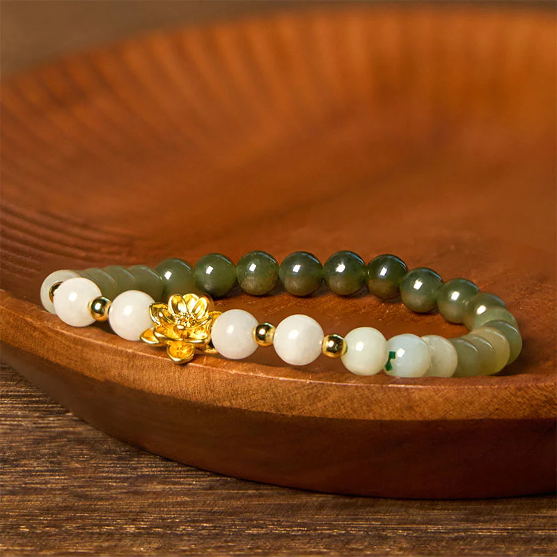 Bracciale Buddha Stones Natural Hetian Jade Gradient Lotus Abbondanza - Image 2