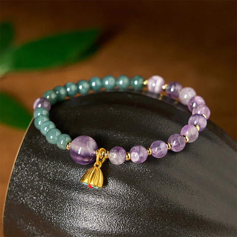 Bracciale Buddha Stones Natural Lotus Ametista Giada - Image 2