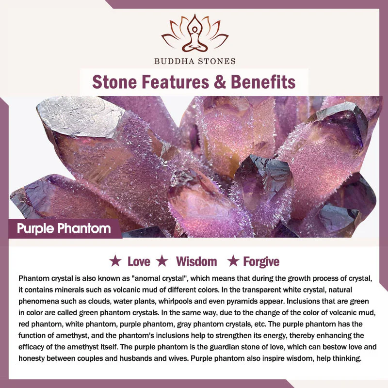 Bracciale Buddha Stones Natural Purple Phantom Love Saggezza - Image 7